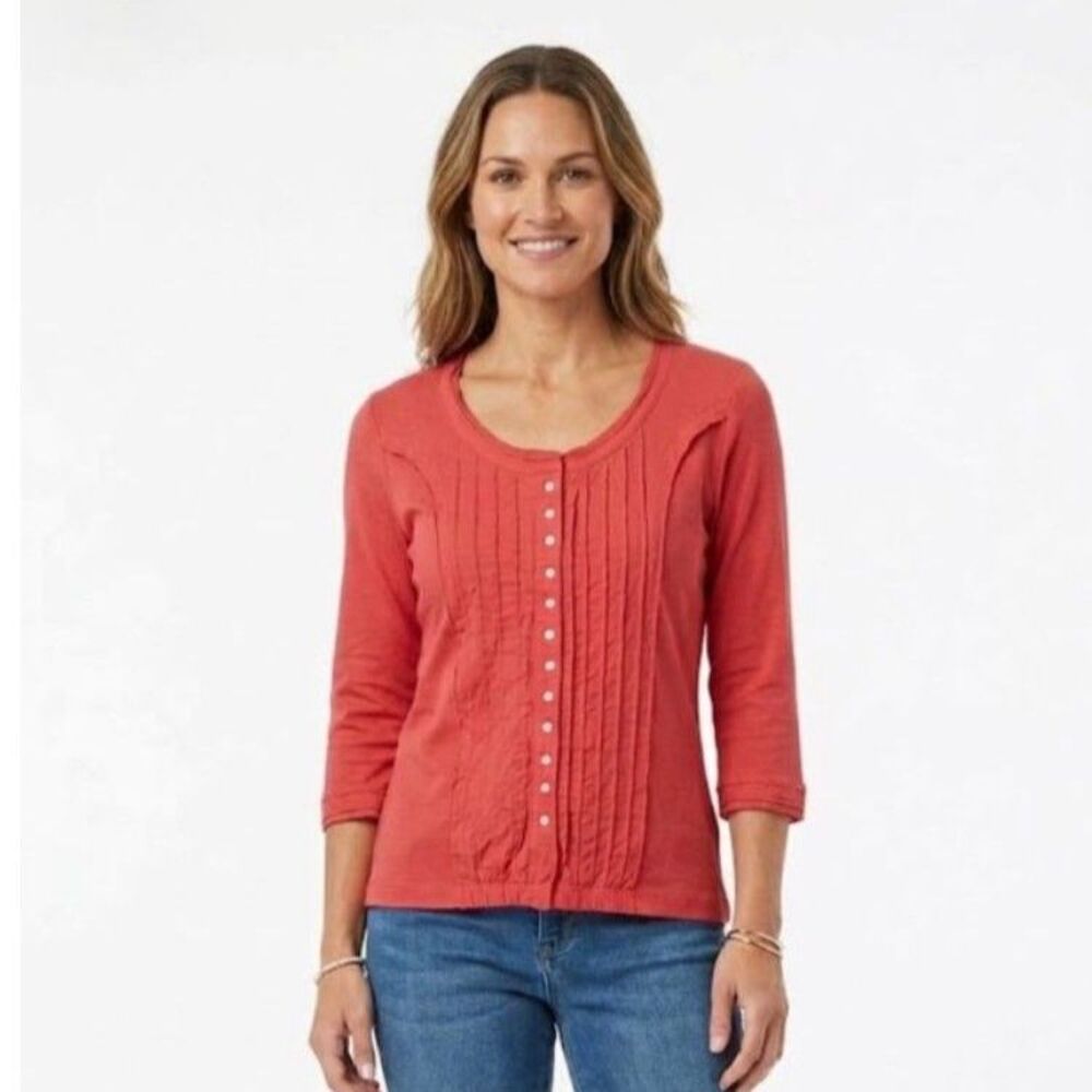 Lulu B Women's Coral Pintuck Pleated Detail Scoopneck 3/4 Sleeve T-Shirt Size M